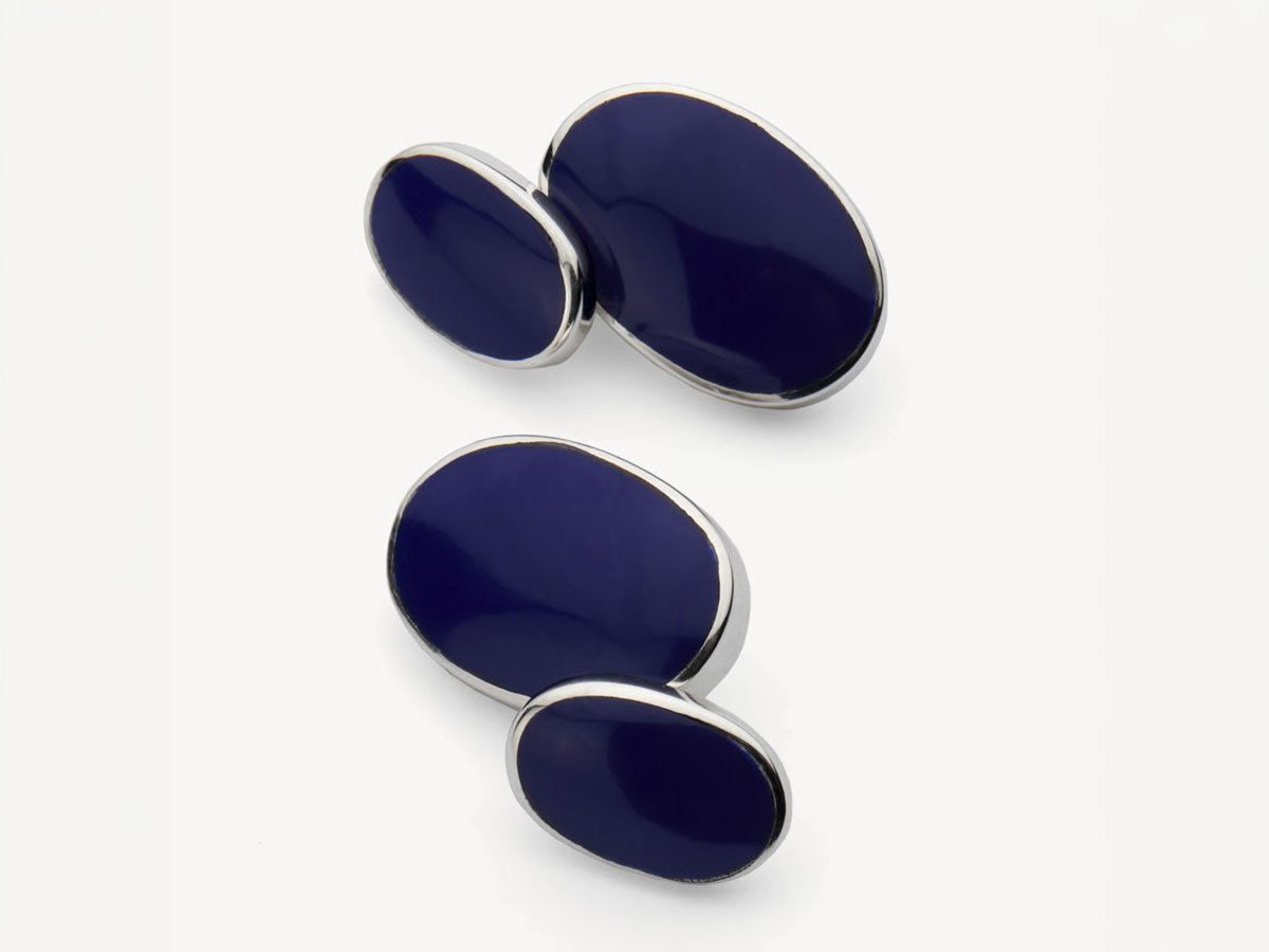 Aspinal of London oval sterling silver and blue lapis cufflinks gift under £100 in the UK