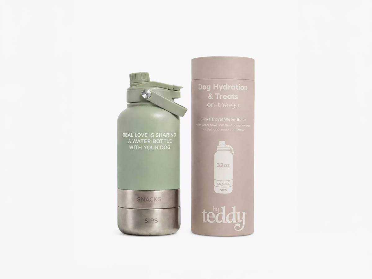 By Teddy 3 in 1 dog bowl bottle green gift for dog owners in the UK