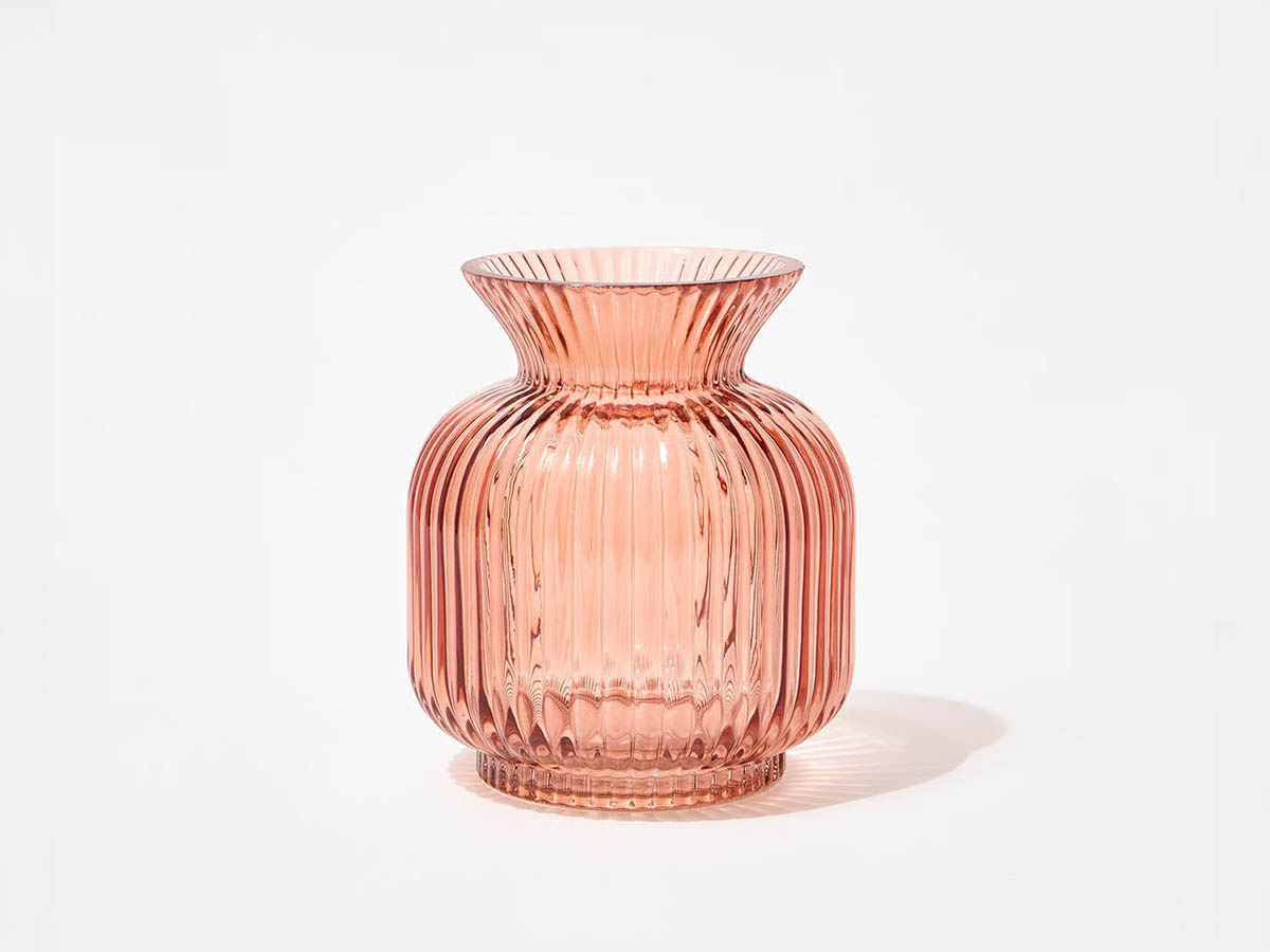 Oliver Bonas Ana Pink Short Glass Vase stylish home gift under £20 in the UK