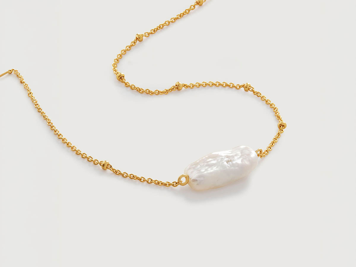 Monica Vinader Nura Biwa Pearl Beaded Chain Necklace luxury jewellery gift in the UK