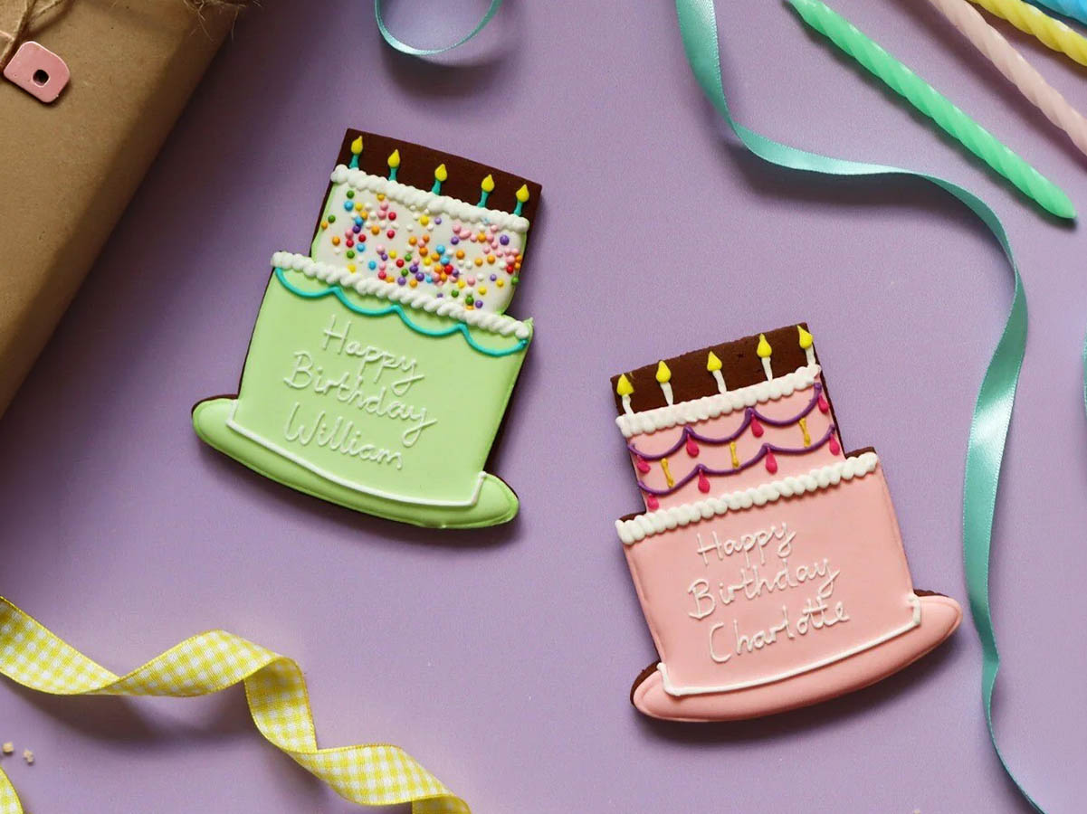 Biscuiteers personalised birthday cake letterbox biscuit food gift under £20 in the UK