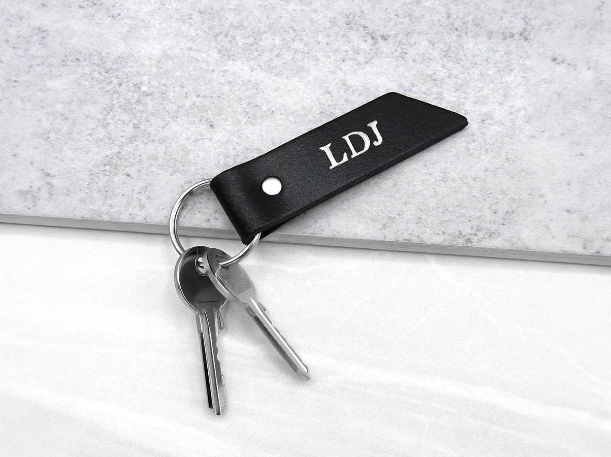 Handmade personalised leather keyring