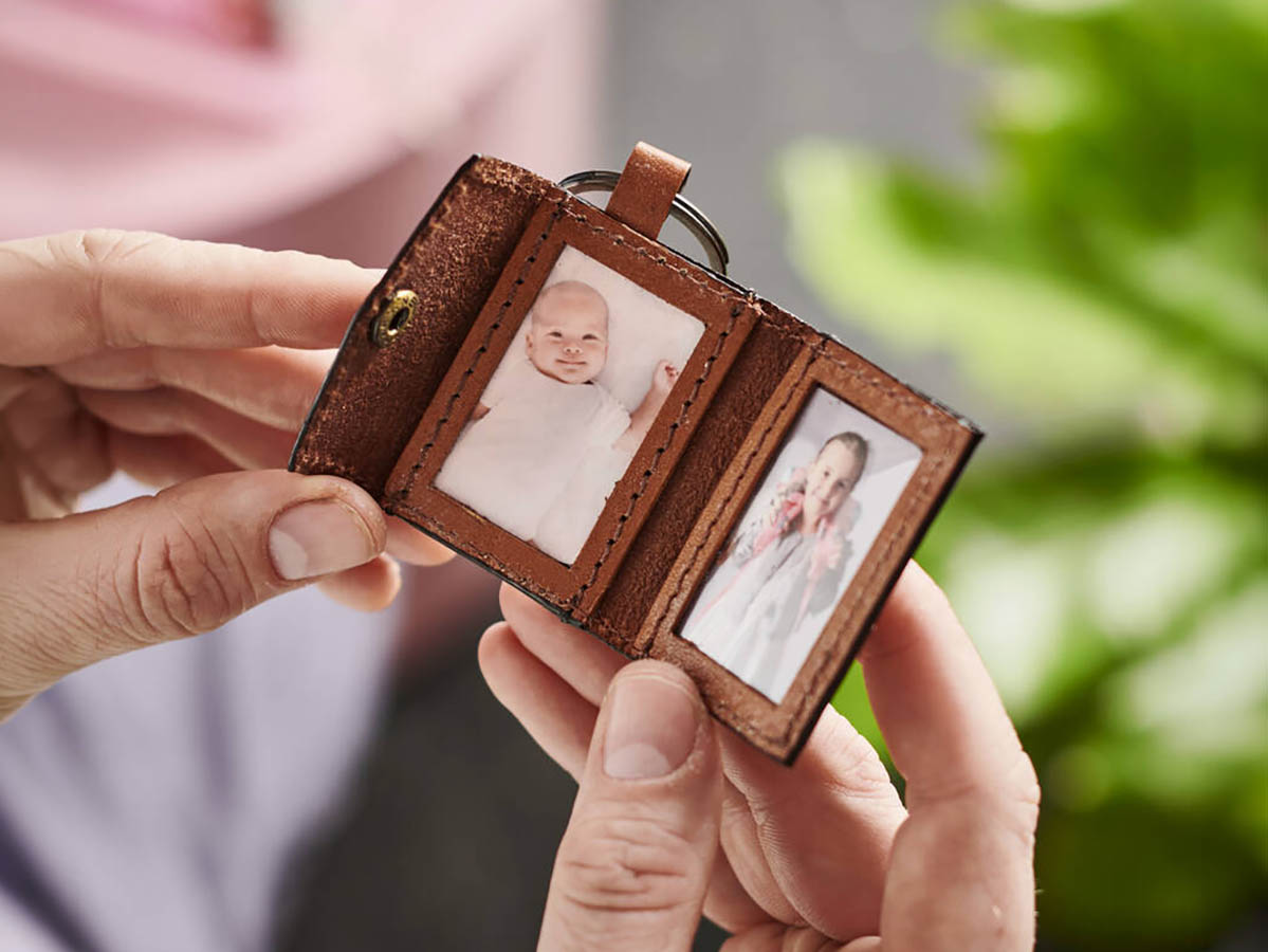 Personalised leather keyring with photos thoughtful personalised gift under £20 in the UK