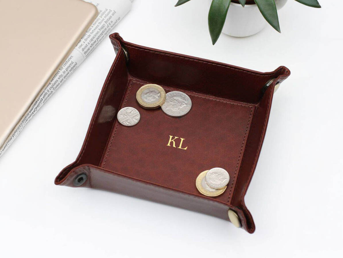 Personalised luxury leather valet tray