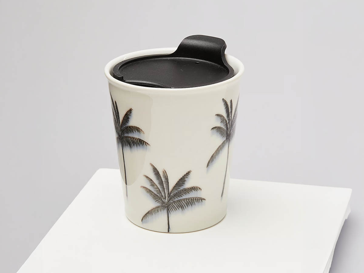 Oliver Bonas Palma White ceramic travel coffee cup small gift under £30 in the UK