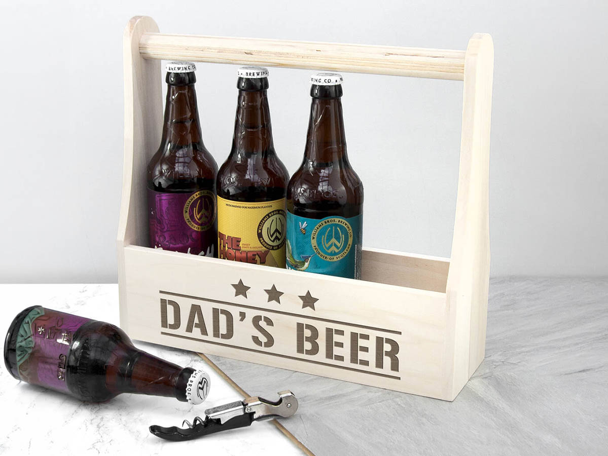 Personalised beer bottle caddy Father’s Day gift in the UK