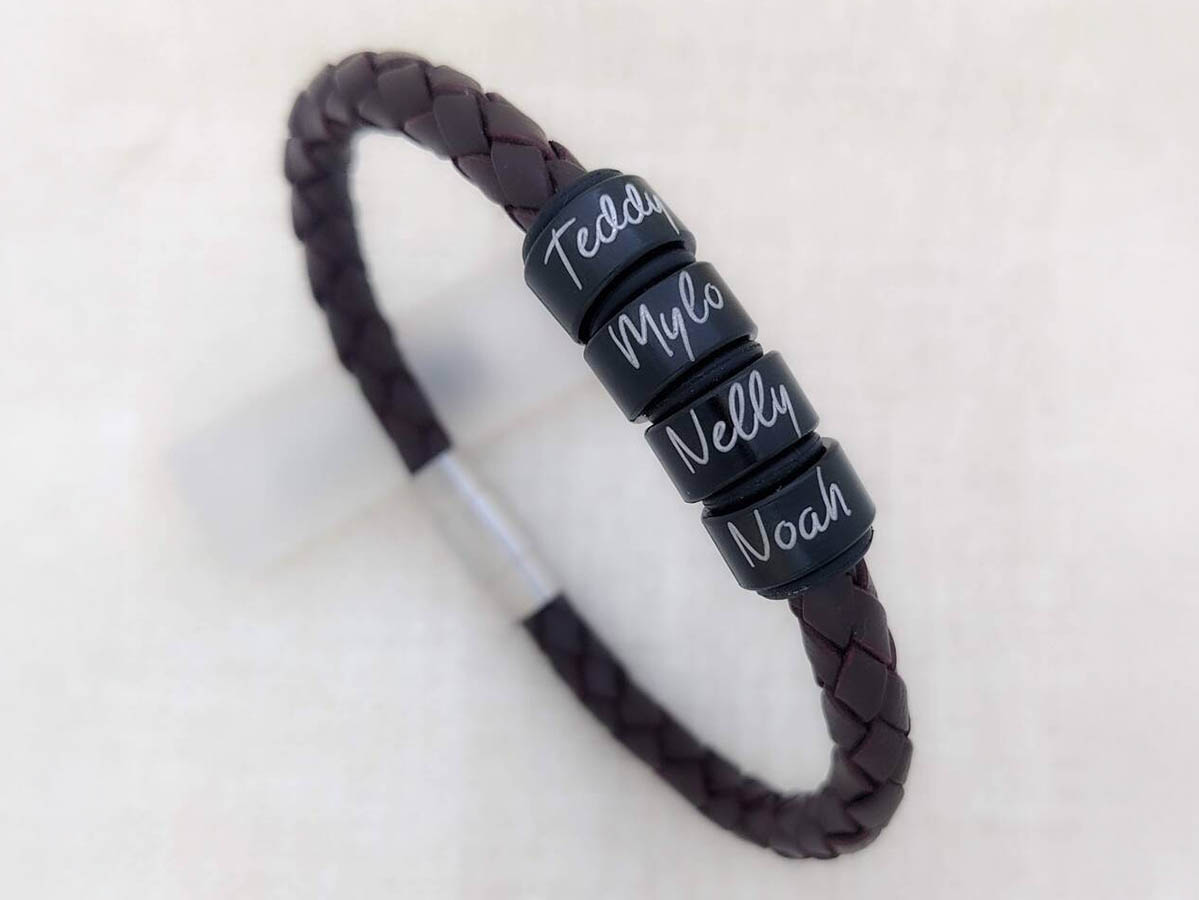 Personalised bracelet with engraved name rings Father’s Day gift under £50 in the UK
