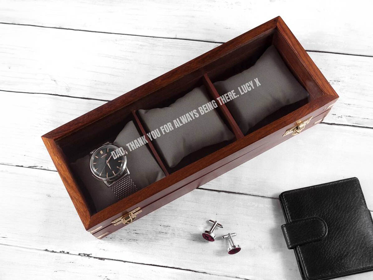 Personalised Father’s wooden watch box Father’s Day gift for dads in the UK