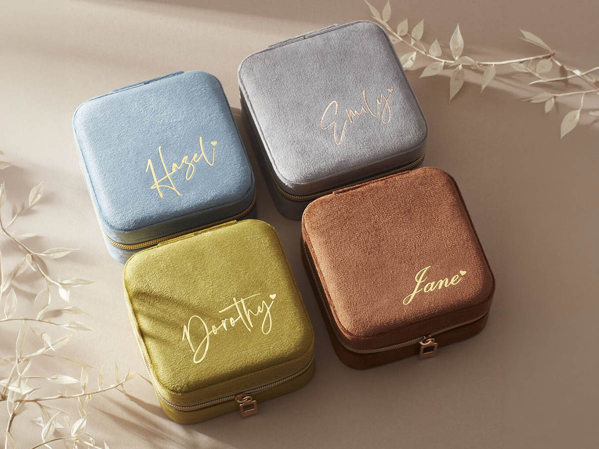 Personalised velvet travel jewellery box useful gift for sister