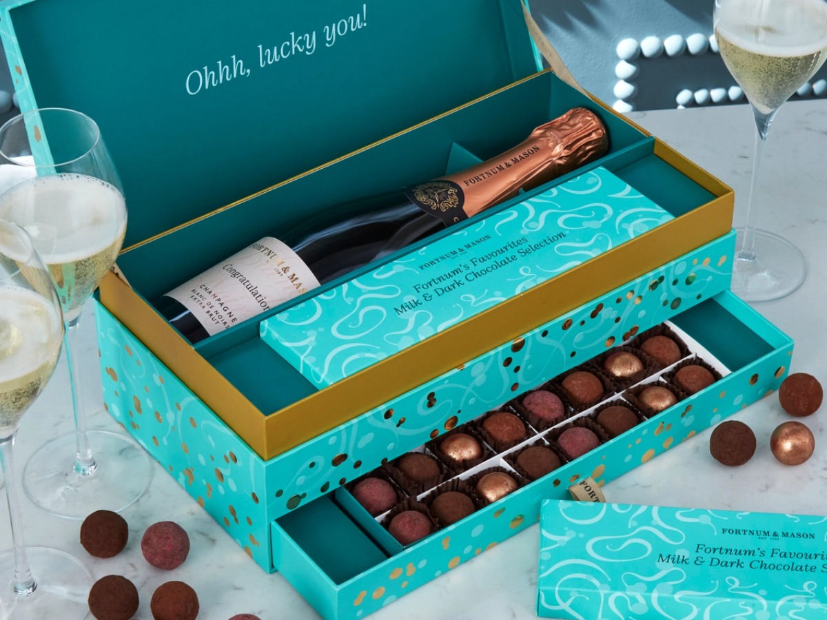 Fortnum and Mason personalised champagne celebration box gift for wife