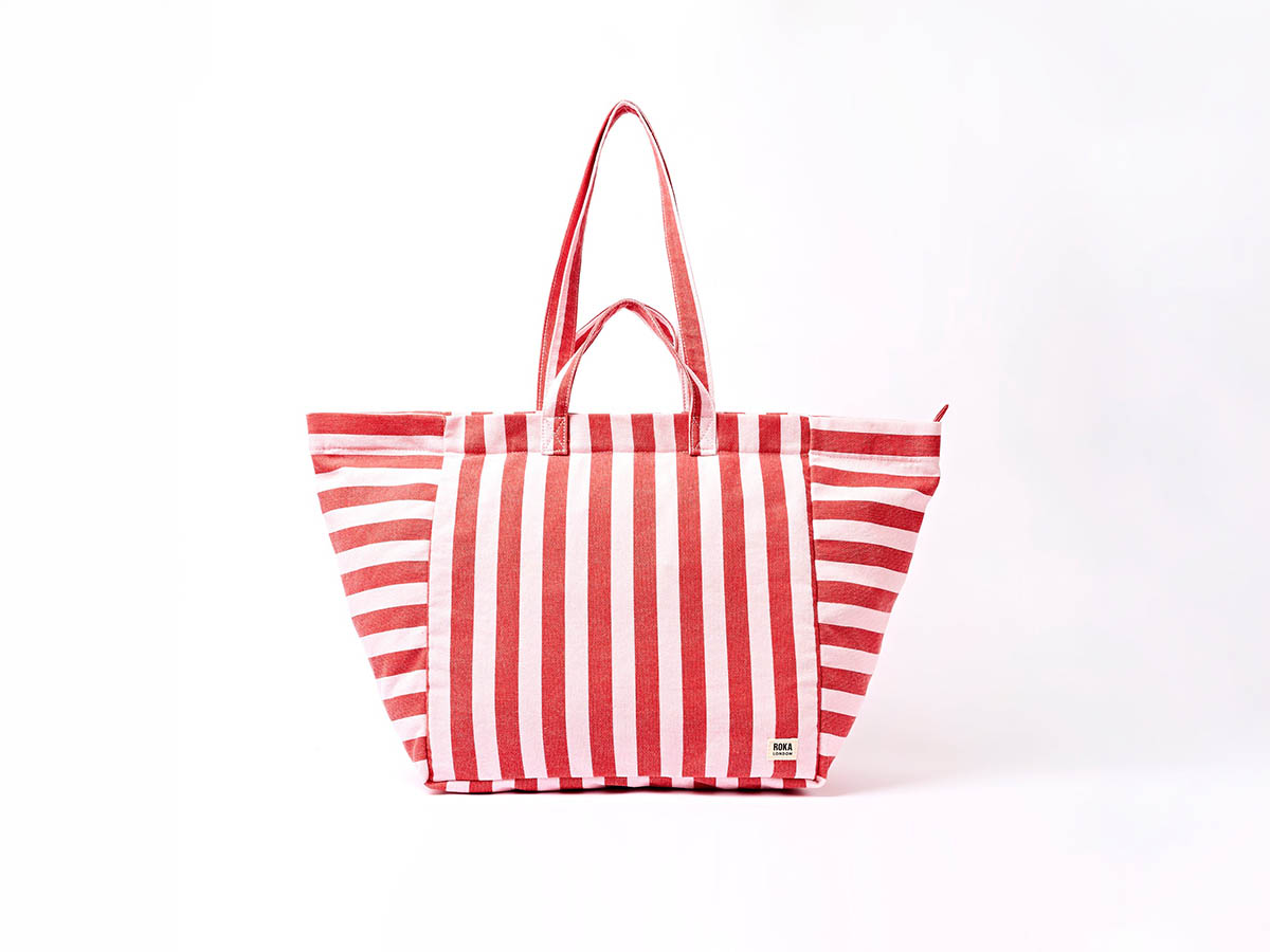 ROKA London Marylebone Tote Bag in Strawberry Stripe practical stylish gift for girlfriend